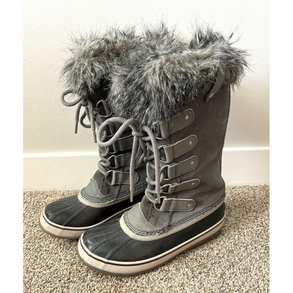 Sorel Gray Faux Fur Lace-Up Winter Boots
